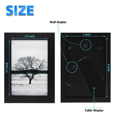 Egofine 6x4 Photo Frames,100% Solid Wood Frames with Acrylic Glass Set of 4,Matted for 3.5x5/4x6 inch Picture,6x4 Picture Frames for Tabletop and Wall Mounting,10x15 cm Small frames for Printing,Black