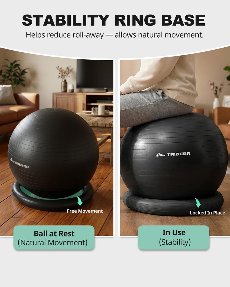 Trideer Yoga Ball Chair with Base for Office Desk, Exercise & Stability Ball Seat, Pilates Ball for Core Training, Pregnancy Ball for Comfort, Back Pain Relief & Active Sitting