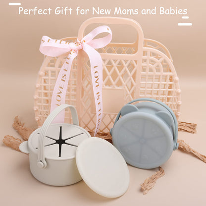 Dilovely Snack Cups for Toddlers, Silicone Snacks Containers, Baby Food Catcher Spill Proof, Kid Snacks Holder with DustProof Lid, 2 Pack Dishwasher Safe and BPA Free 9 Oz