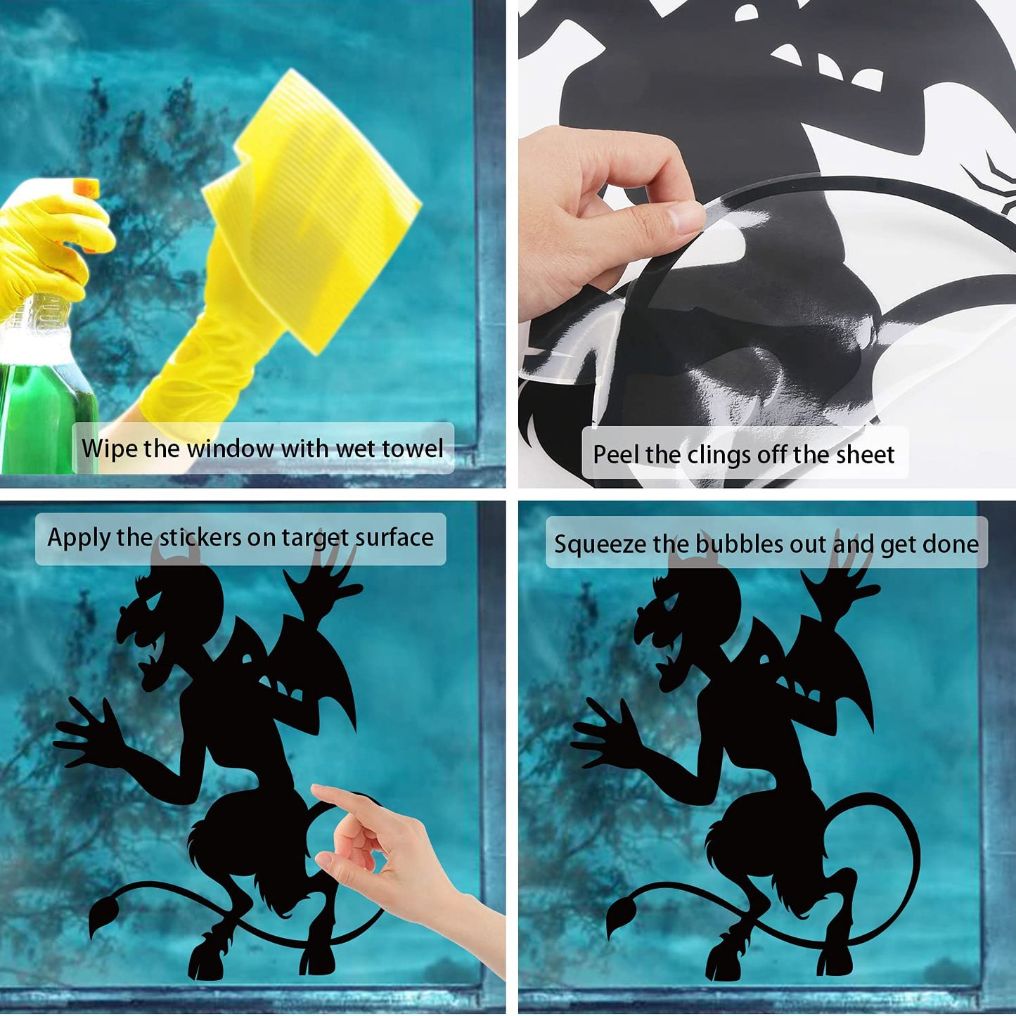 CCINEE Halloween Window Cling Sticker,Giant Spooky Monster Silhouette Window Decal for Halloween Party Decoration,4 Sheet