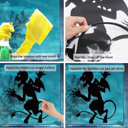 CCINEE Halloween Window Cling Sticker,Giant Spooky Monster Silhouette Window Decal for Halloween Party Decoration,4 Sheet