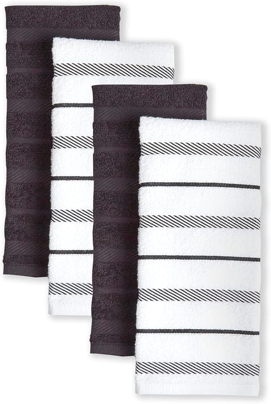KitchenAid Albany Kitchen Towel 4-Pack Set, Matte Black/White
