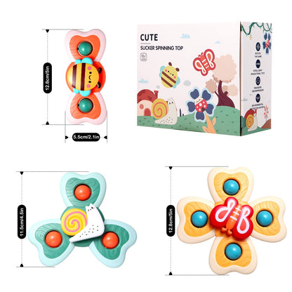 Hooku Suction Spinner Toys, 3 Pcs High Chair Toys with Suction Cups, Spinning Toys 1-3, Birthday Gifts for Infants Boy Girl, (A6)