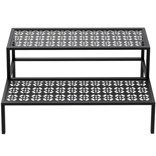 aboxoo Metal Plant Stand 2 Tier Potted Multiple Flower Pot Holder Plant Shelf Indoor Plants Multiple,Outdoor Heavy Duty Planter Display Shelving Unit for Patio Garden Corner Balcony(Black)
