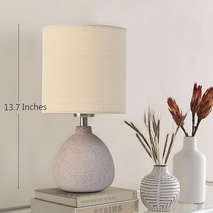 Earth Brown Rustic Ceramic Table Lamp Set of 2, Small Table Lamp Farmhouse Rustic Lamp Set Bedside Table Lamps for Bedroom Nightstand Side Table Lamps for Living Room, 13.7IN
