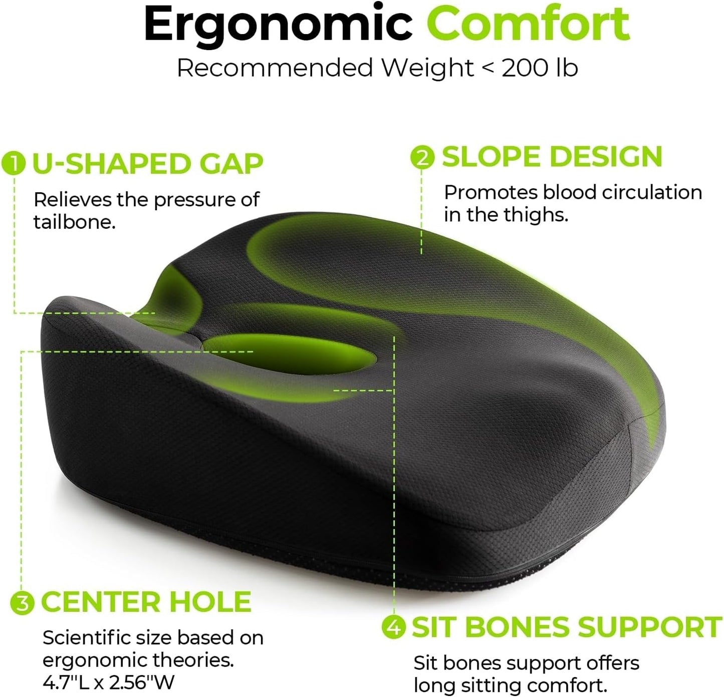 AUVON Innovation Donut Cushion for Hemorrhoids with Scientific Center Hole & U-Shaped Cutout, Orthopedic Pain Relief Seat Cushions for Tailbone, Coccyx, Postpartum Pregnancy & After Surgery Sitting