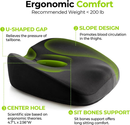 AUVON Innovation Donut Cushion for Hemorrhoids with Scientific Center Hole & U-Shaped Cutout, Orthopedic Pain Relief Seat Cushions for Tailbone, Coccyx, Postpartum Pregnancy & After Surgery Sitting