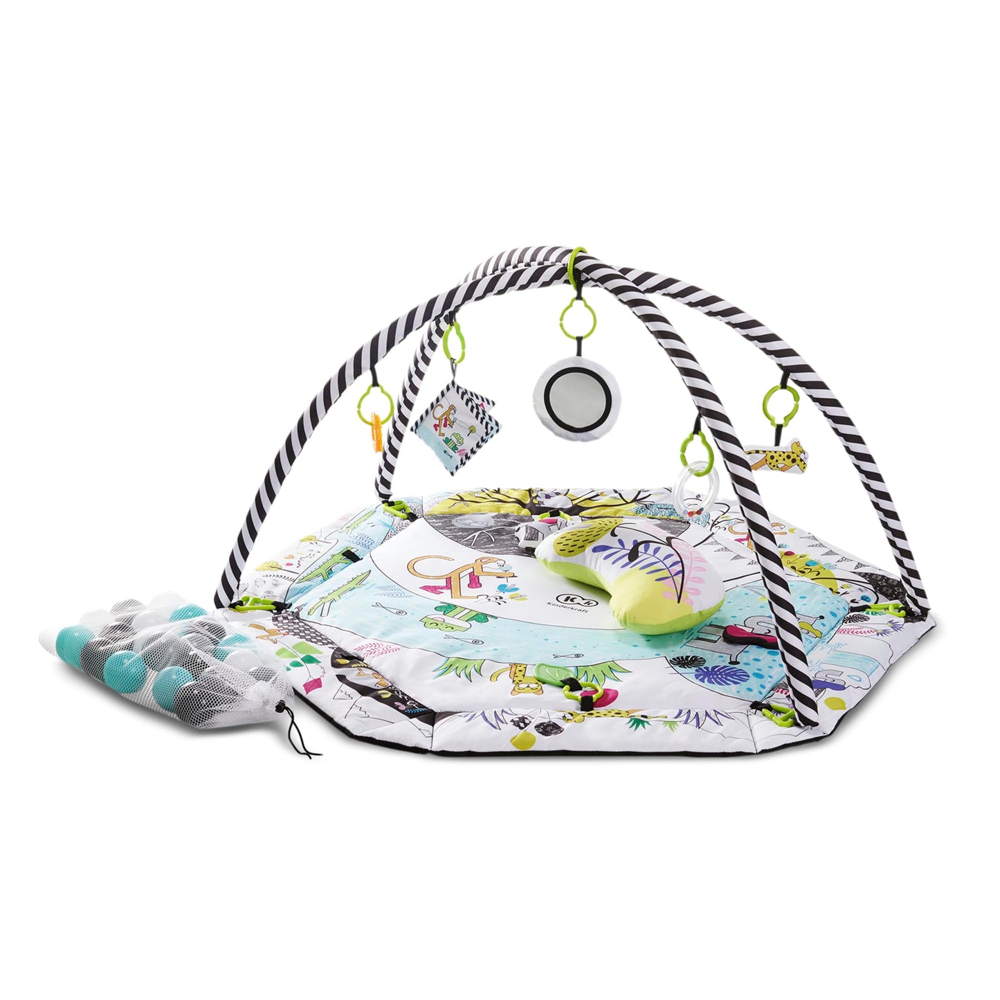 Kinderkraft Baby Playmat SMARTPLAY, Educational Mat, Activity Play Gym, with Ajustable Fitness Frame, Playpen Function, Accessories, Hanging Rattle, 5 Toys, 30 Balls, for Newborn, Suitable from Birth