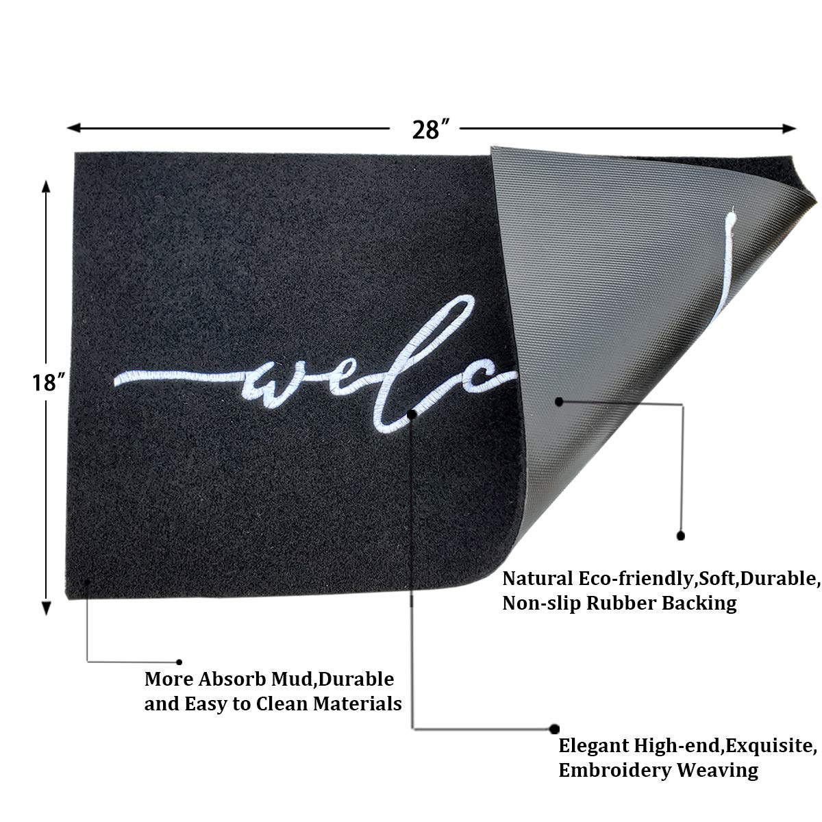 AAZZKANG Welcome Mat Outdoor Indoor Front Door Mats with Non Slip Rubber Back Easy to Clean Low Profile Entrance Doormat for Porch Home Office Patio Living Room High Traffic Areas Black