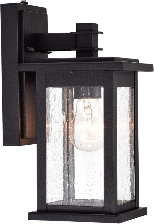 MICSIU Dusk to Dawn Sensor Outdoor Lighting Fixture, Textured Black Exterior Wall Sconce with Clear Seedy Glass, 12.25 Inch Outside Wall Lights for House,Garage, Patio, Doorway, Pathway, Balcony