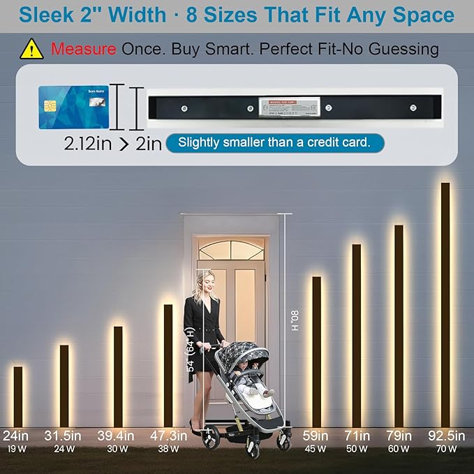 71inch Modern Outdoor Wall Light, IP65 Waterproof Front Door Lights Black Outdoor Wall Sconce, 3000K Acrylic Exterior Lighting Fixtures Wall Mount, LED Long Outside Lights for House Patio