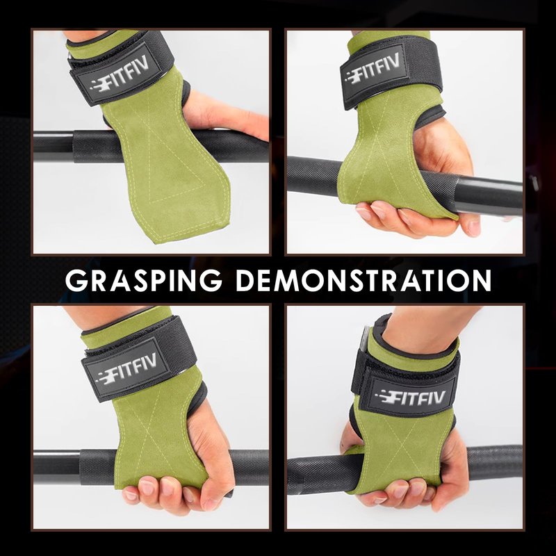 FITFIV Weight Lifting Wrist Strap, Double Leather Weightlifting Wrist Straps for Gym Strength Training, Neoprene Padded Wrist Wraps - for Men & Women (Pair)