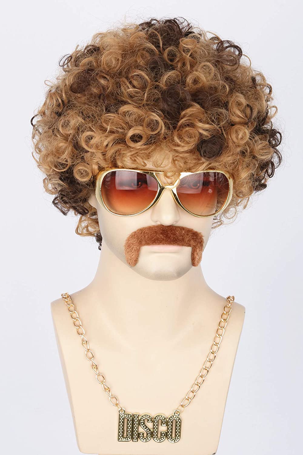 Topcosplay Men Wigs 70s 80s Disco Hippies Afro Wig Short Curly Male Wigs Blonde Mixed Brown Halloween Costume Wig