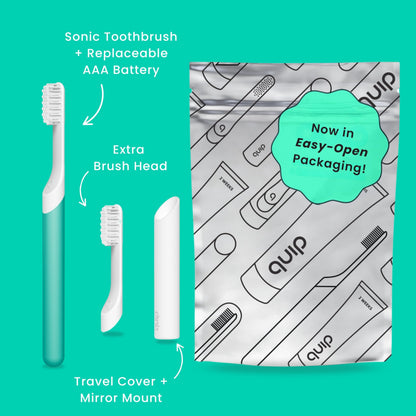 Quip Sonic Electric Toothbrush for Adults - Time Travel & Soft Bristles with Travel Case & Replacement Brush Head - 3 Month Battery Life, Plastic Handle - Magenta