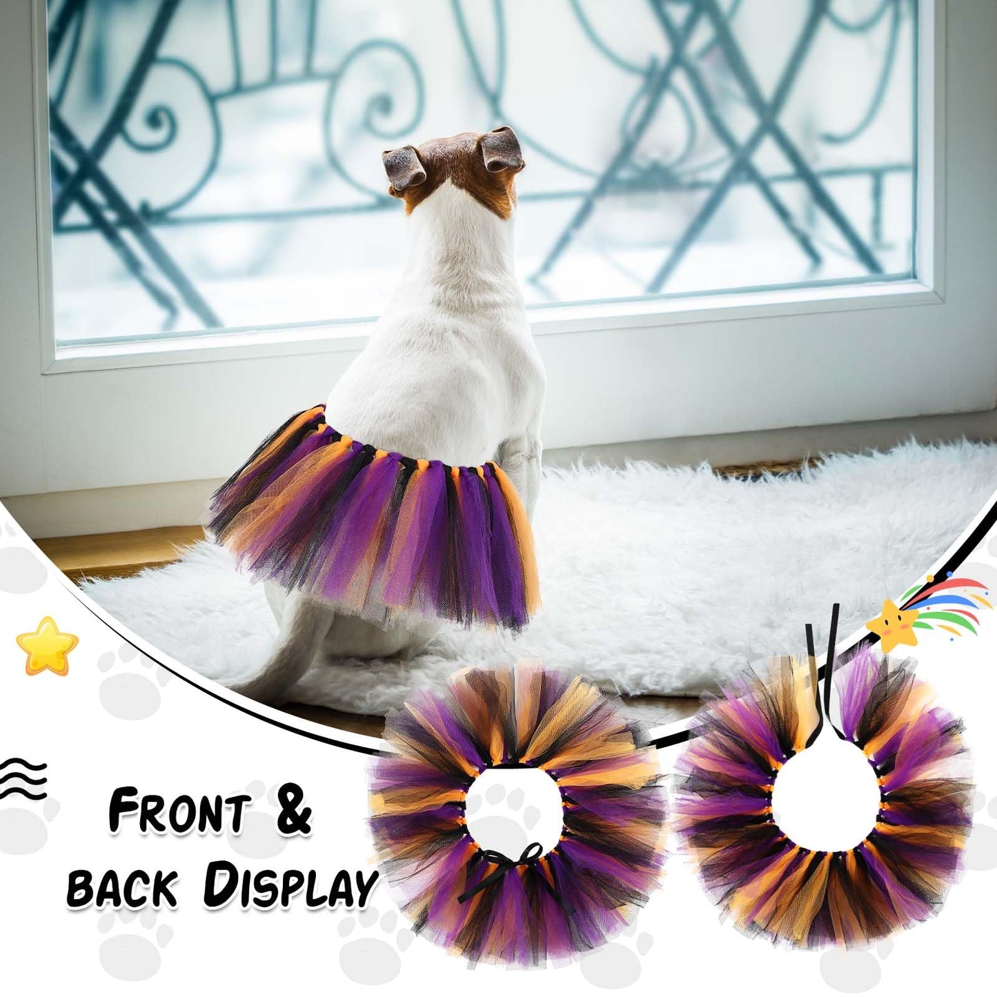 Locmeo Dog Tutu Tulle Tutu for Dogs Small Large Medium Puppy Dress Ballerina Costume Skirt for Halloween Puppy Cats Bunny Pet Outfit Birthday Wedding Party Photo Prop Supplies(Halloween Color)