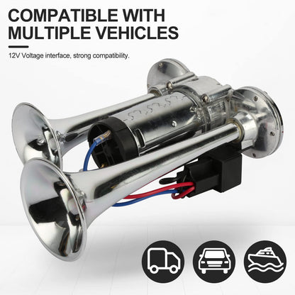 600DB Super Loud Dual Electric Air Horns Kit for Vehicles - With Compressor, Applicable for Cars, SUVs, Trucks, Boats (Sliver)