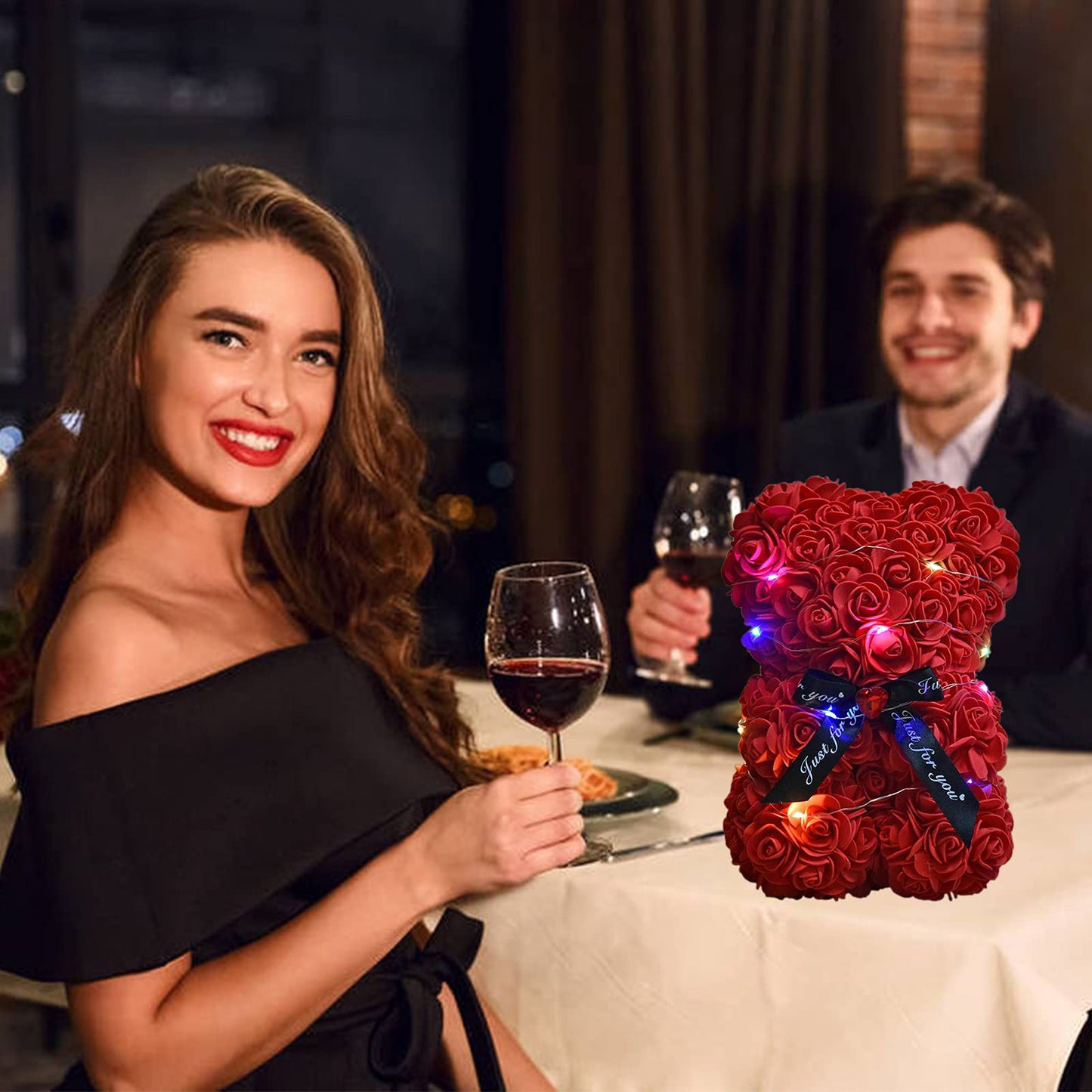 Lgv Flower Rose Bear,Romantic Gift for Valentine's Mother's Day, Christmas, Birthday,Girl Friend Her Mom Female Wife with Artificial Heart-Shaped Diamonds Red