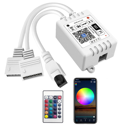 GIDEALED Smart WiFi RGBW LED Controller 2-Output 5 Pin with 24-Key Remote,Compatible with Alexa&Google Assistant,Voice/APP Control Strip Lights for Android/iOS System(WiFi LED Controller Only)