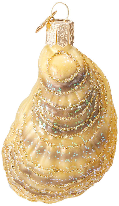 Old World Christmas Oyster with Pearl Glass Blown Ornament for Christmas Tree, Handcrafted Holiday Decoration, Seashell Collection