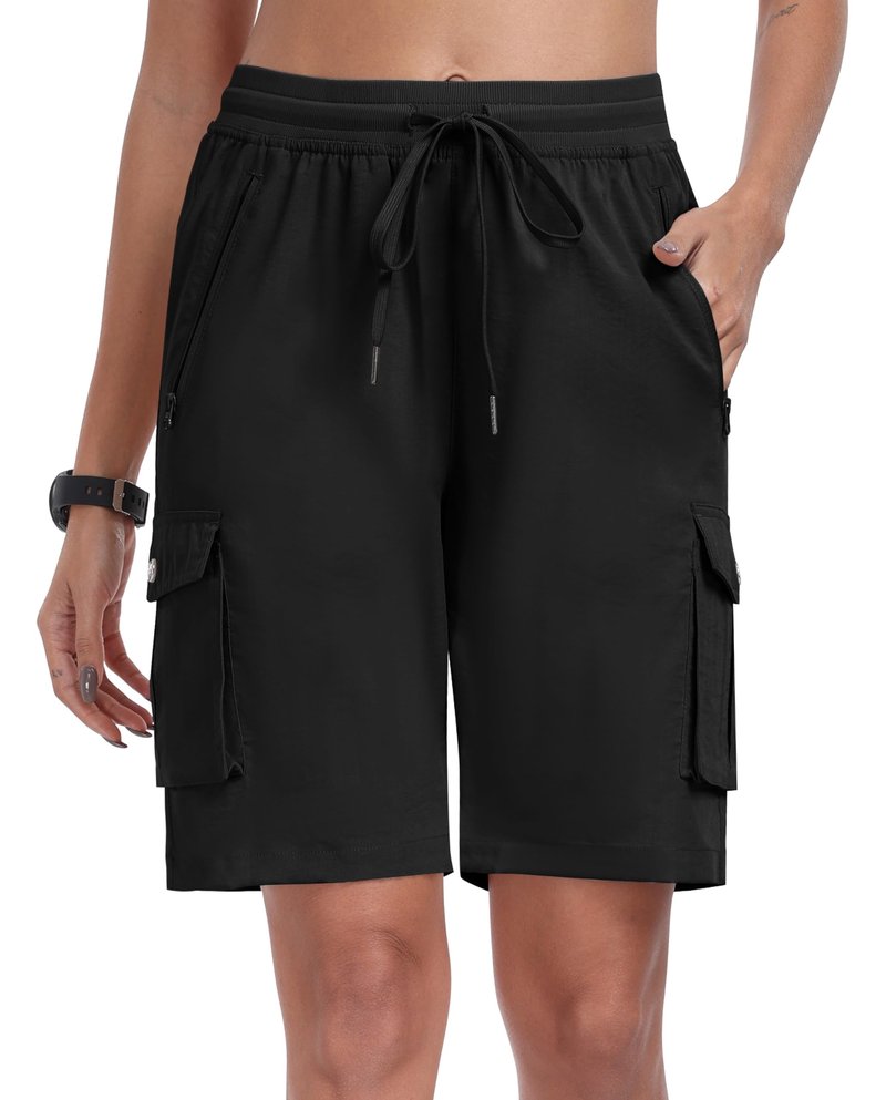 MoFiz Cargo Shorts for Women Quick Dry Athletic Shorts Lightweight Running Summer Hiking Shorts with Pockets Black XL