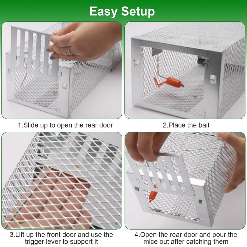 Humane Live Animal Cage Trap, Automatic Continuous Live Animal Cage Trap that Work for Indoor/Outdoor,Easy to Catch & Releasefor Mice,Voles,Small Rodents,Reusable Live Trap Cage,Galvanized Iron