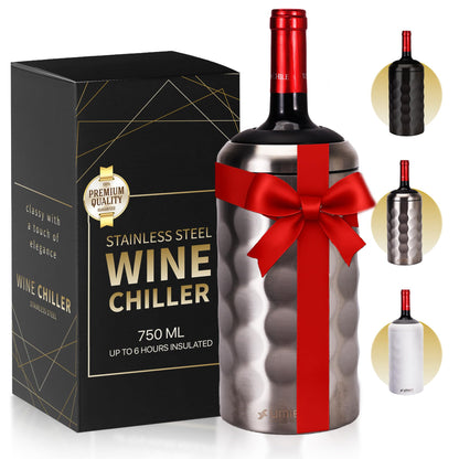 Premium Wine Chiller - 750ml Stainless Steel Bottle Cooler, Double-Walled & Vacuum Insulated - Keeps Wine Cold for 6+ Hours - Perfect Christmas Gift for Wine Lovers – Fits Most Champagne Bottles