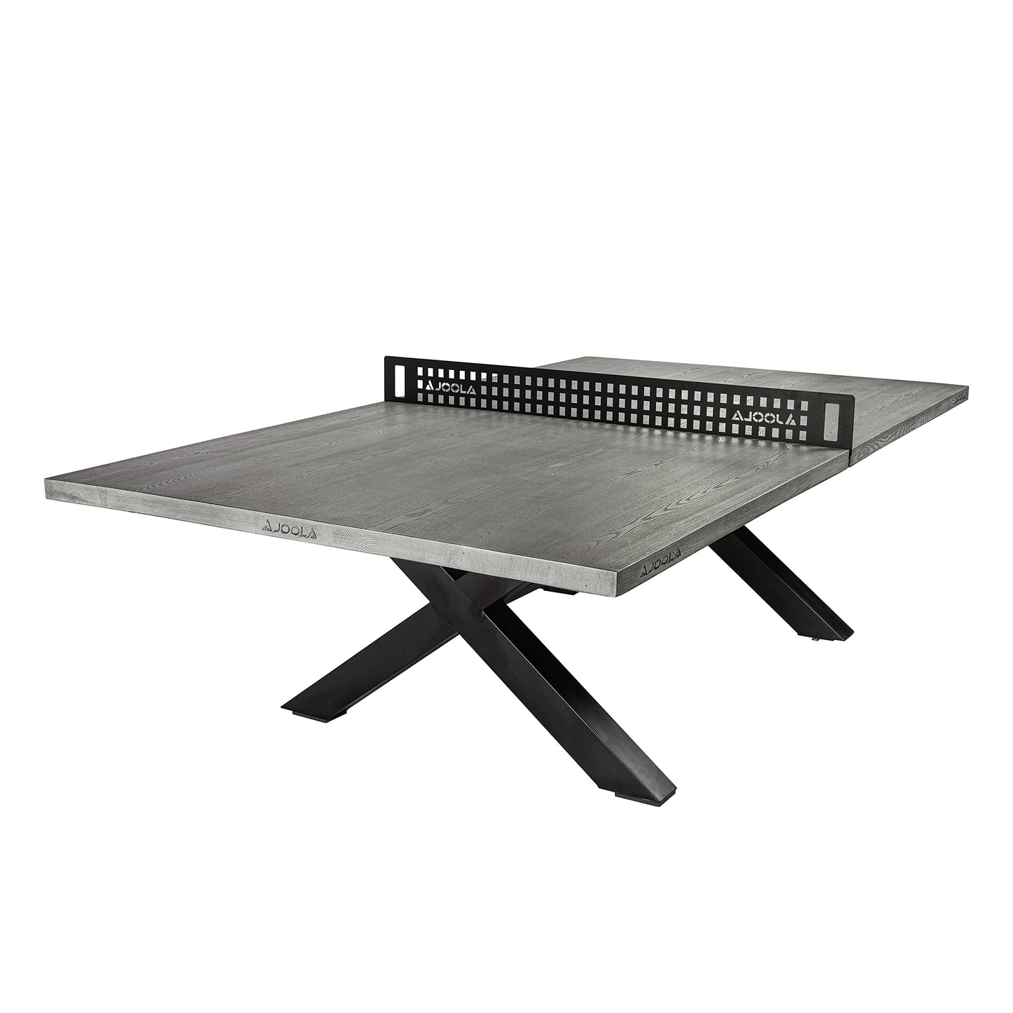 JOOLA Berkshire Outdoor Table Tennis Table - Multi Use Conference Table Dining Table - Concrete Gray Wood Look Includes Steel Outdoor Ping Pong Net Set & Frame - Hybrid Indoor Outdoor Ping Pong Table