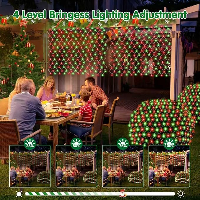Hezbjiti Pack of 6 Battery Operated Christmas Lights Outdoor Total 600LED Waterproof Net String Mesh Lights for Xmas Trees Bushes Garden Yard Lawn Patio Christmas Decor (Red and Green)