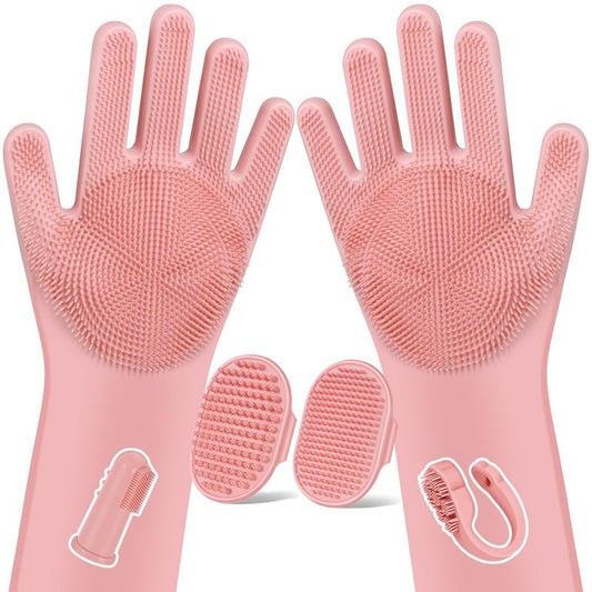 Augwind 6PCS Pet Grooming Kit for Dogs, Cats and Horses | Dog Washing Gloves | Cleanroom Gloves | Dog Bath Brush | Dog Bath Gloves | Dog Shampoo Brush | Dog Bath Supplies (Light Pink)