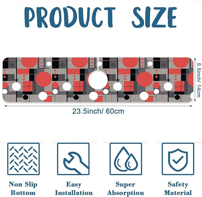 Abstract Geometric Sink Splash Guard Faucet Mat Vintage Tile Super Absorbent