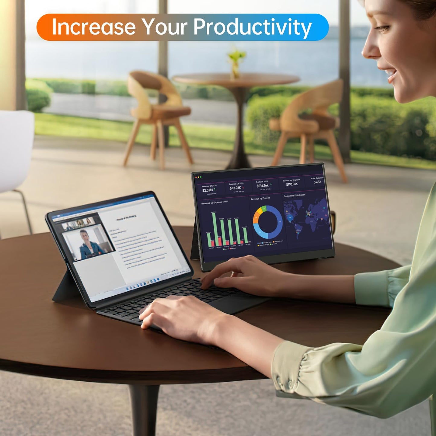 VILVA Portable-Monitor-for-Laptop - 15.6'' 1080P FHD IPS Display USB-C HDMI Portable Monitor for Laptop with Cover and Speakers External Monitor for Laptop/PC/Mac/Phone/Xbox Switch/PS4/