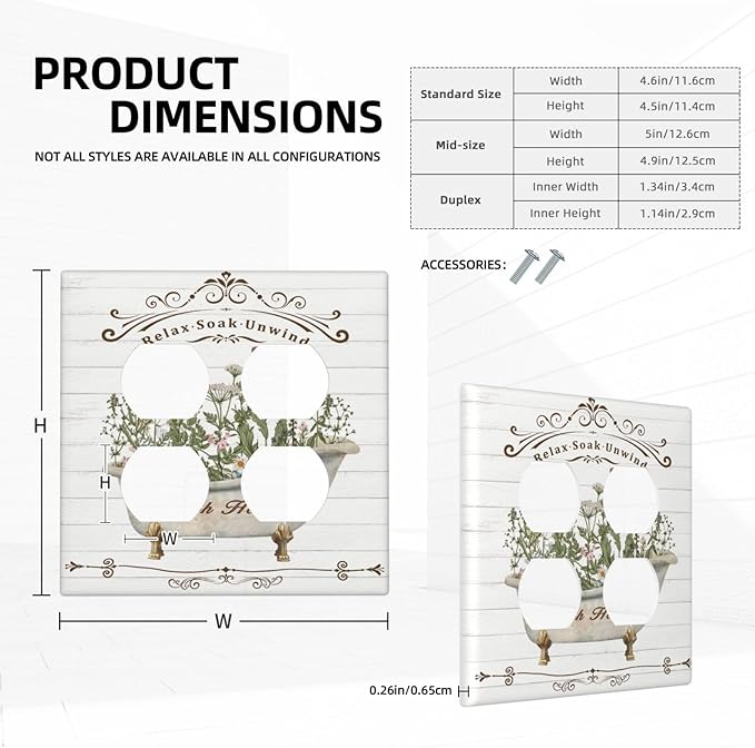 Decorative Light Switch Cover Plate Rustic Farmhouse Wooden Board Botanical Flower 2 Gang Socket Covers Double Duplex Wallplates Switch Plates and Outlet Covers for Bathroom Home Decor
