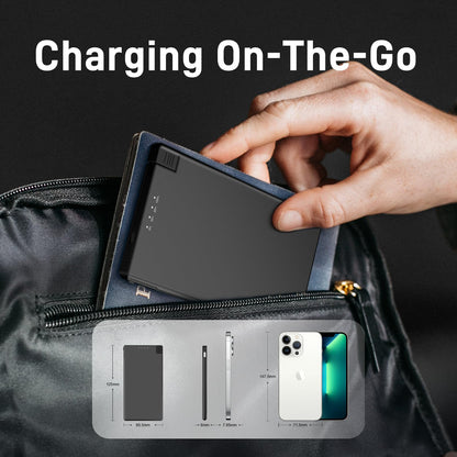 Auskang Slim Power Bank for Travel-5000mAh USB C Portable Charger Built in Cable- Airplane Safe Thin Battery Pack Compatible with iPhone16 15 Devices Samsung Google Pixel Android Phones