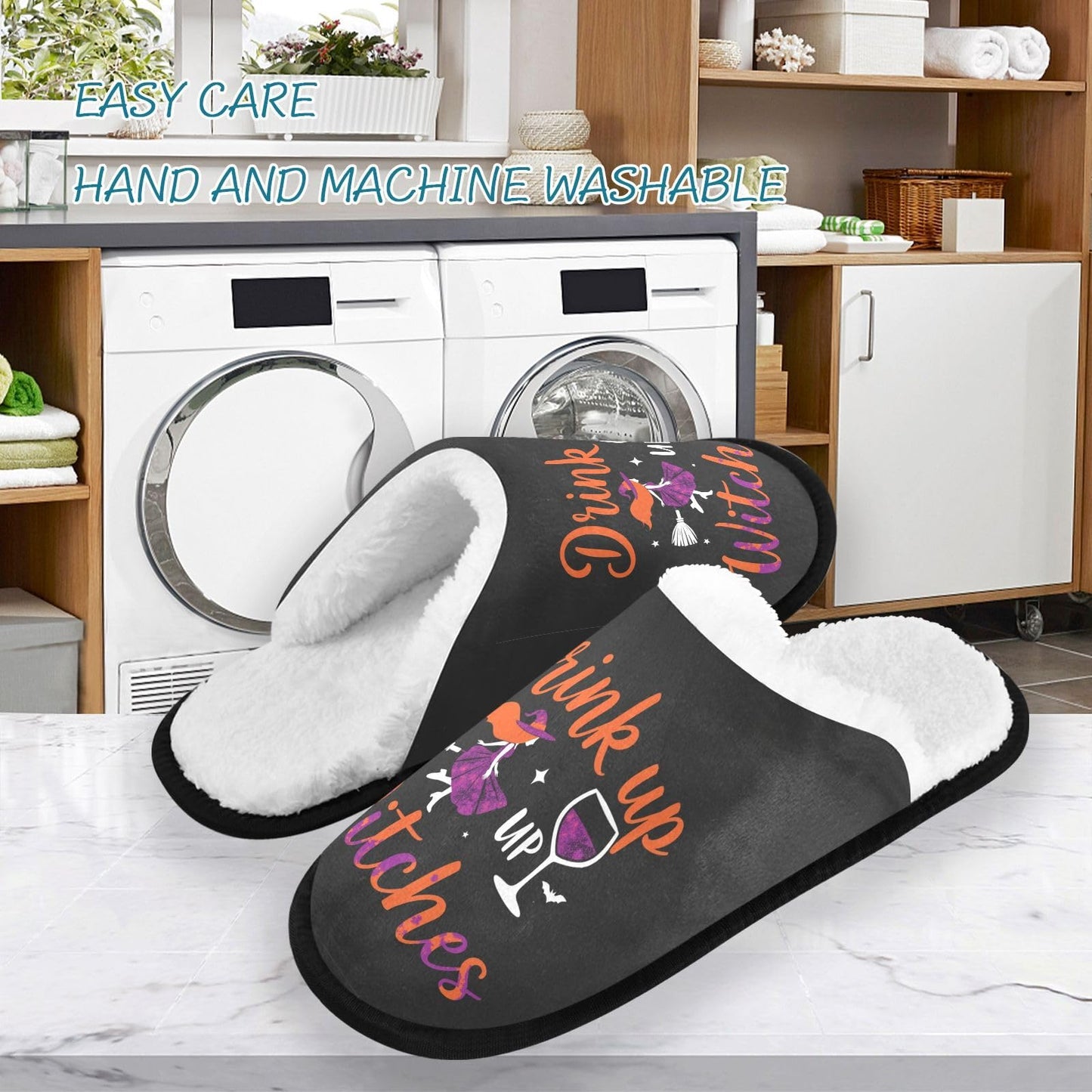 Boccsty Drink Up Witches Spa Slippers Halloween House Slippers Memory Foam Slippers Indoor Outdoor Non-Slip Home Shoes L for Men Woman