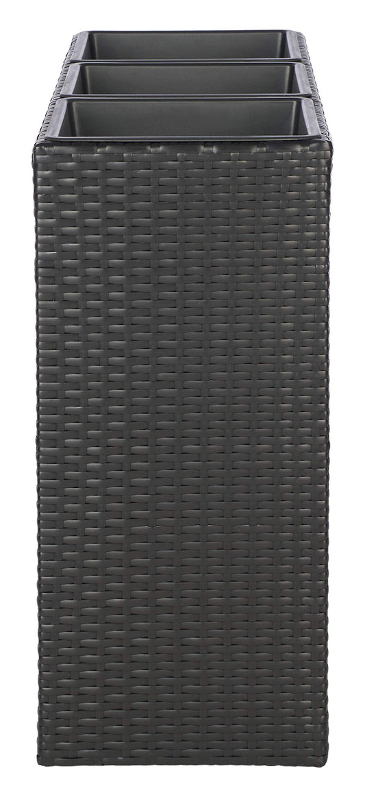 SAFAVIEH Outdoor - Rita Black Wicker 3-Tier Plant Stand with Baskets, Vertical Flower Rack Planter Shelf for Patio, Balcony, Garden, 32.28"W x 11.02"D x 24.8"H (PAT7705A)