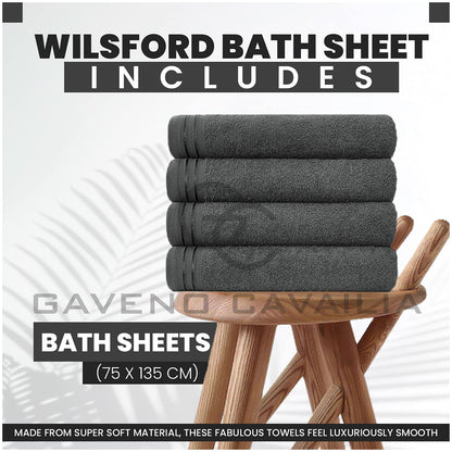 GC GAVENO CAVAILIA Large Towels Bath Sheet - Highly Absorbent Egyptian Cotton Towel Set - 4 Pack Extra Soft Large Bath Towel Charcoal-Quick Dry Bath Sheets - 450 GSM Washable Towels, 75X135 Cm