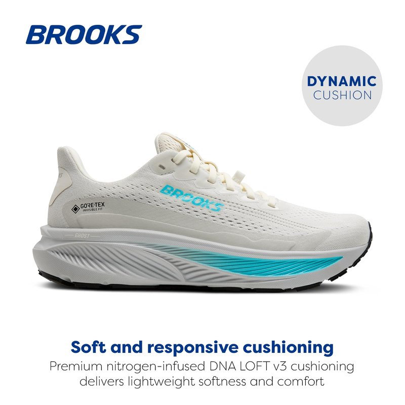 Brooks Women’s Ghost 17 GTX Waterproof Supportive Running & Walking Shoe - Coconut/Oyster/Blue - 9.5 Medium