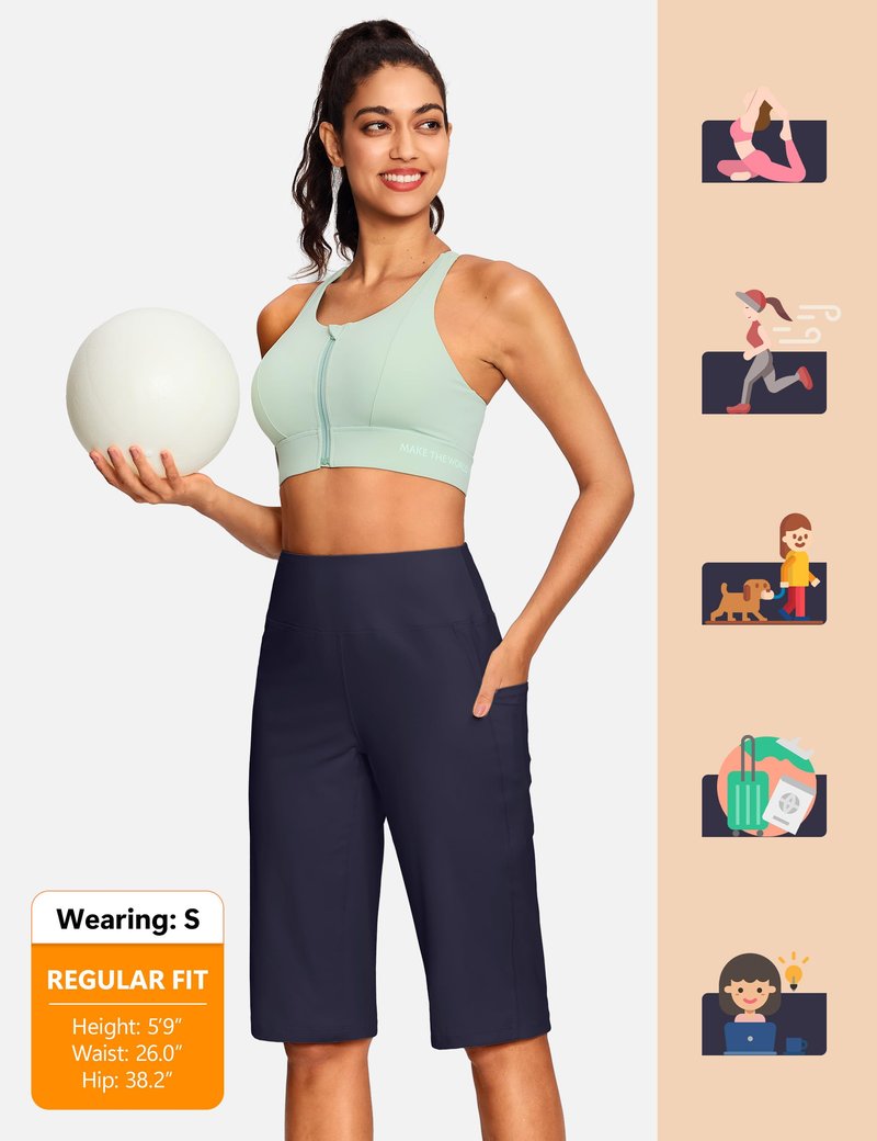 ISEEGZ 15"/ 18"/ 21"/ 25" Capri Pants for Women High Waist with Pockets Women's Capris Workout Yoga Pants Loose Straight Leg