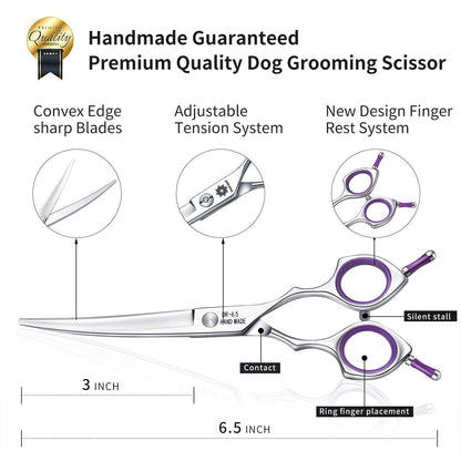 Dream Reach Professional 6.5 Inch Dogs Grooming Curved Scissors, Purple Pet Downward Curved Shears for Cat and Small Dog Shears Or Any Breed Trimming Cuts, Design for Professional Groomer