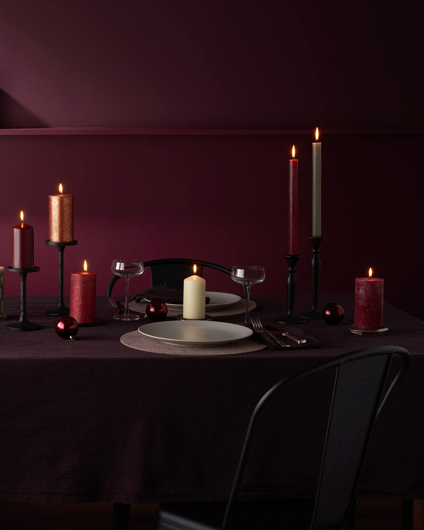 Bolsius Rustic Dinner Candles - Dark Red - Pack of 9 - Long Burning Time of 13 Hours - Interior Decoration - Unscented - Includes Natural Vegan Wax - 27 x 2.3 cm