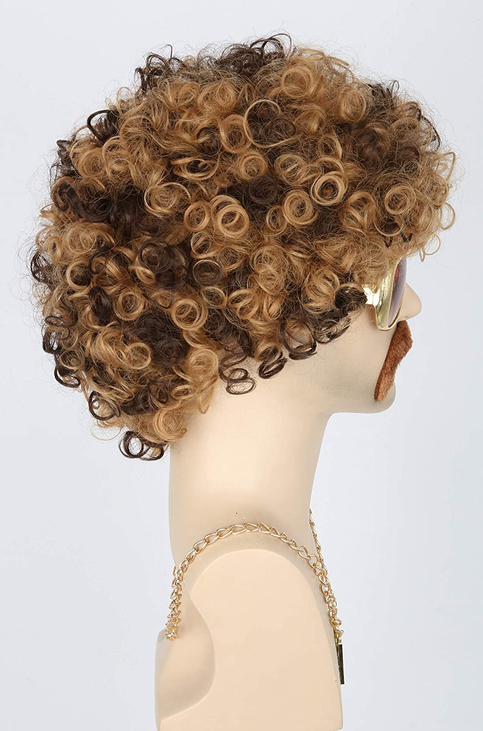 Topcosplay Men Wigs 70s 80s Disco Hippies Afro Wig Short Curly Male Wigs Blonde Mixed Brown Halloween Costume Wig