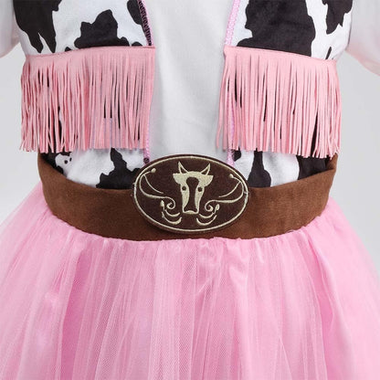 HAPNBCELE Pink Cowgirl Costume for Girls Cow Outfits with Hat Halloween Cosplay (Pink, 11-12 Years)