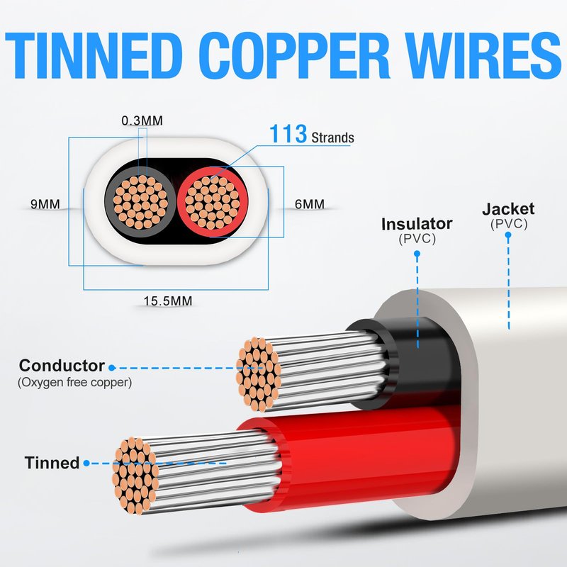 NAOEVO 8 Gauge Marine Wire Duplex, 8 AWG Stranded PVC Marine Electrical Wire, Waterproof/Corrosion Resistant/Tinned Copper Electrical Cable for Boat/Automotive/RV/Solar (30FT)