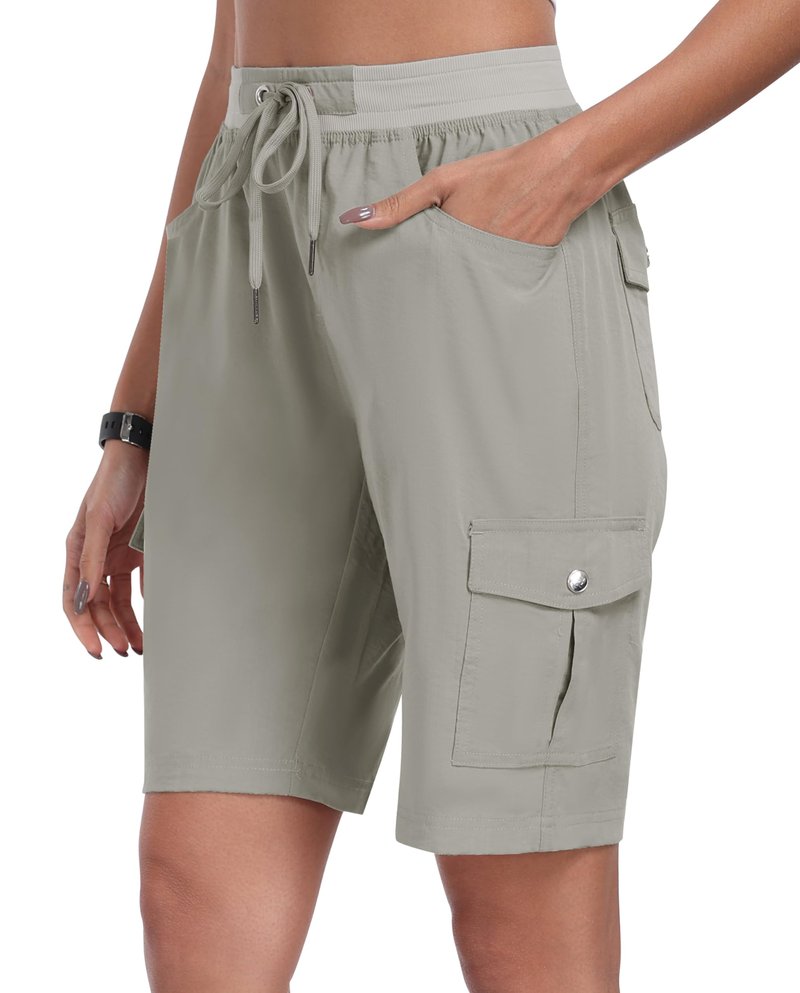 MoFiz Hiking Shorts for Women Quick Dry Athletic Cargo Shorts Lightweight Summer Running Shorts with Pockets Grey Khaki XL