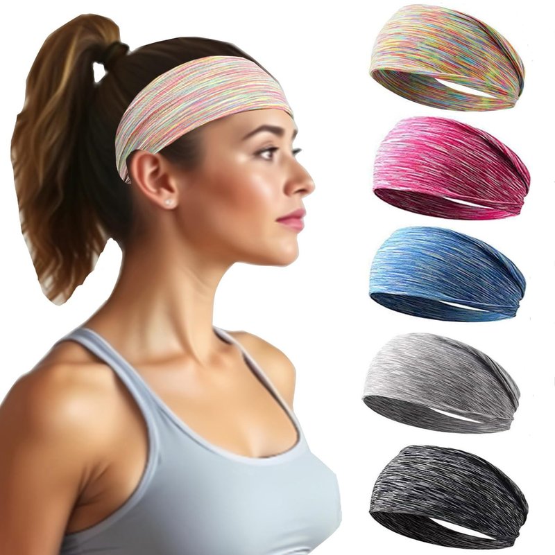 Tress 03 Headbands for Women Non Slip Wide Sweat Band for Women Sweatbands Fashion Running Headband Elastic Soft Sports Stretchy Headbands for Makeup, Exercise, Gym, Yoga, Workout, 5pcs