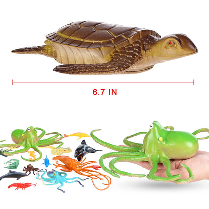 Nabance Large Sea Animal Figures Toys 18PCS Plastic Sea Creatures for Bath Ocean Animals Figures Learning Colour Toy Educational for Child Kids Toddler Gift