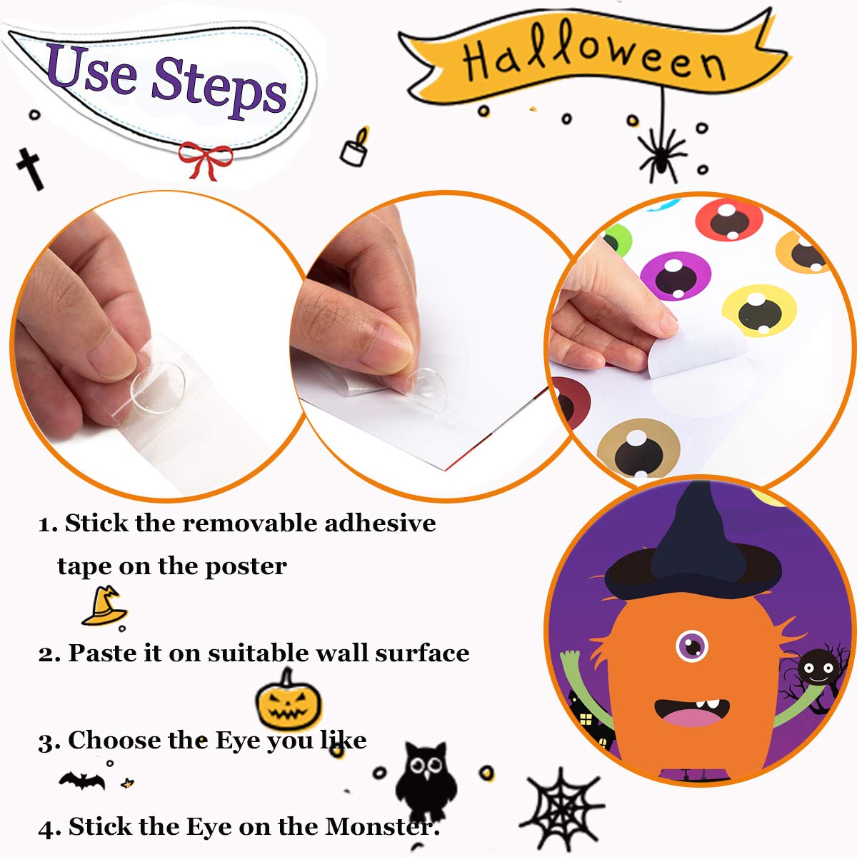 Funnlot Halloween Games for Kids Party Halloween Party Games for Kids Pin The Eye on The Monster Game Halloween Party Games Activities Halloween Pin The Tail (Pin The Eye on The Monster)