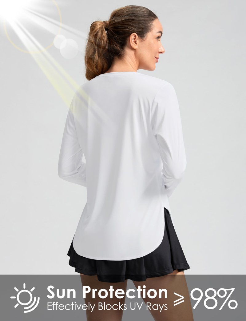 Women's Sun Shirts UPF 50+ Long Sleeve UV Protection Shirt Lightweight Quick Dry Workout Hiking Tops for Women(White,XXL)