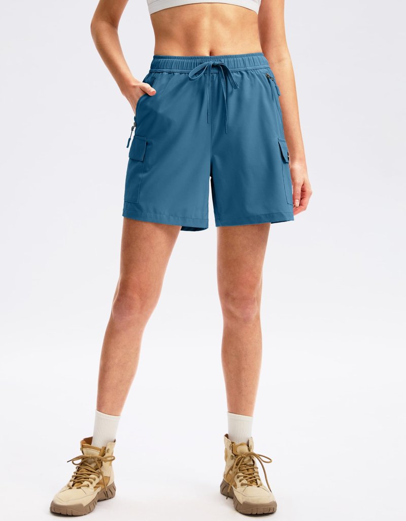 SANTINY Women's 5''/ 7''/9'' Hiking Cargo Shorts Quick Dry Lightweight Summer Shorts for Women Athletic Golf Zipper Pockets(Blue_S)