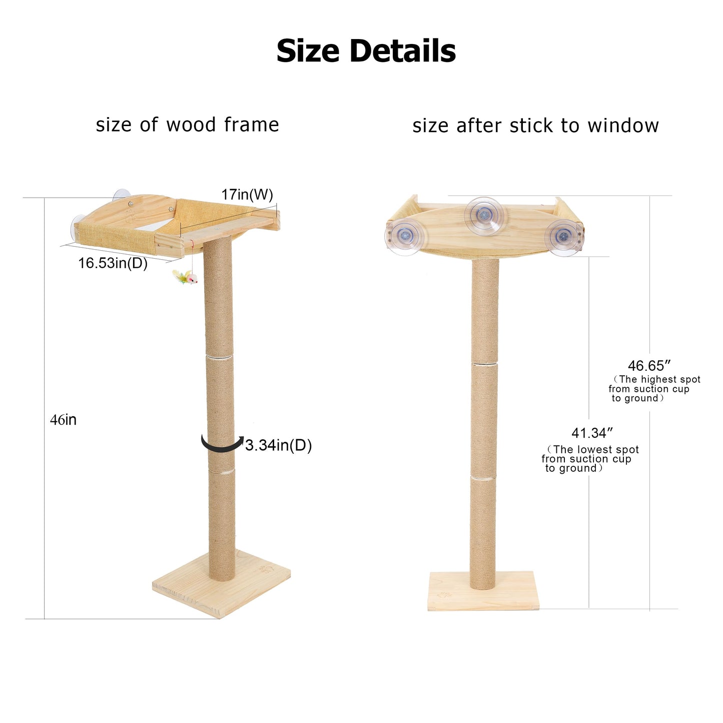 Cat Window Perch with Tall Scratching Posts, Inside 46" Climbing Tree Hammmock Mounted with Suction Cups for Sleeping,Playing and Watching Birds